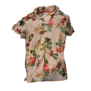 Zara Tropical Flower Short Sleeve Button Beach Shirt Mens S